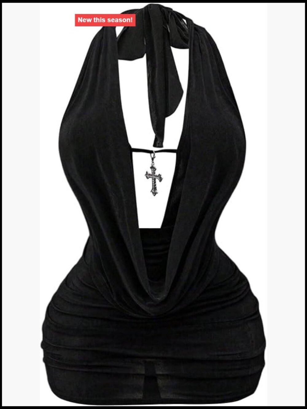 Plus Size Gothic Draped Halter Mini Dress Sleeveless Bodycon Club Dress